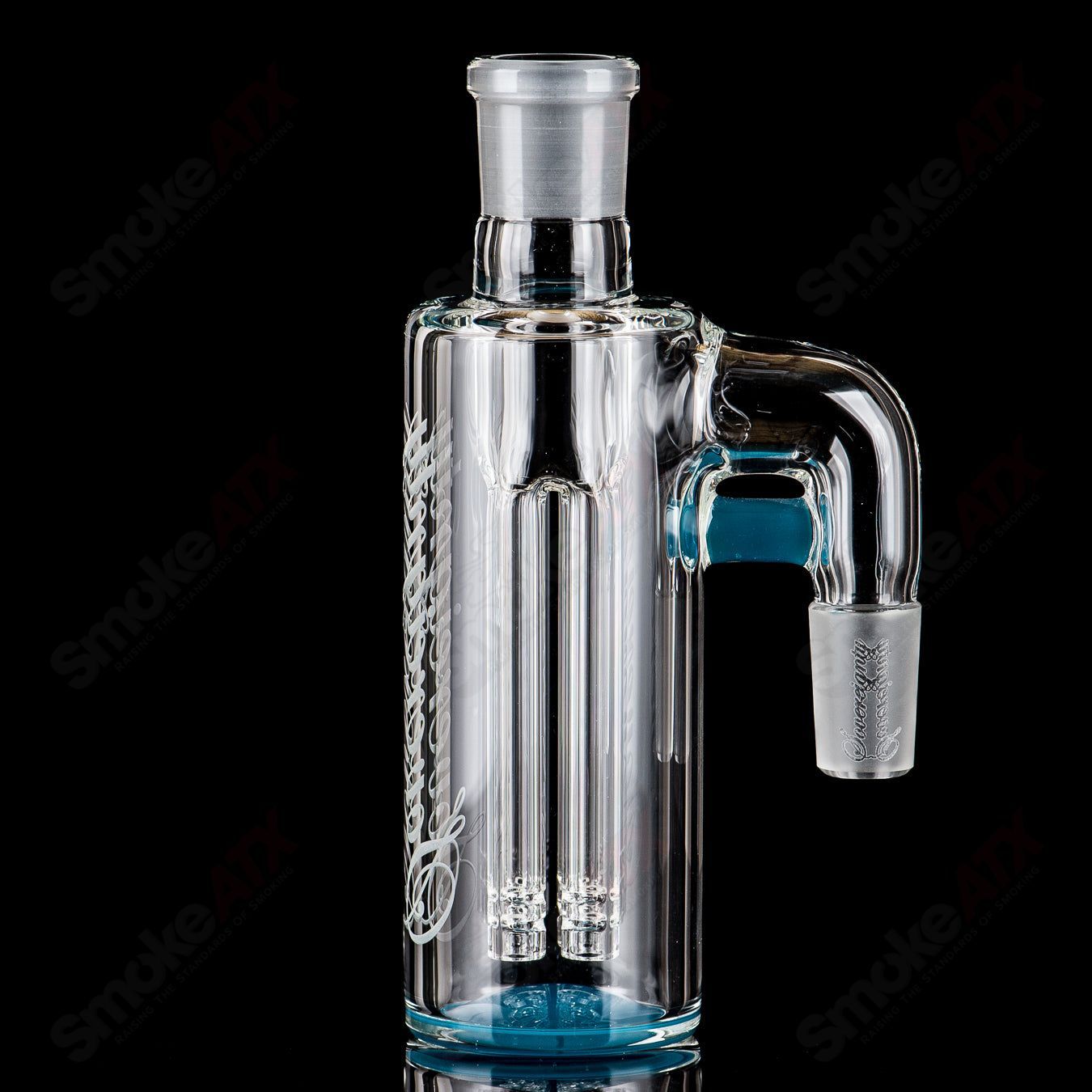 Sovereignty Glass 4-arm color accent ash catcher for glass pipes, featuring vibrant colored accents and sturdy glass construction.