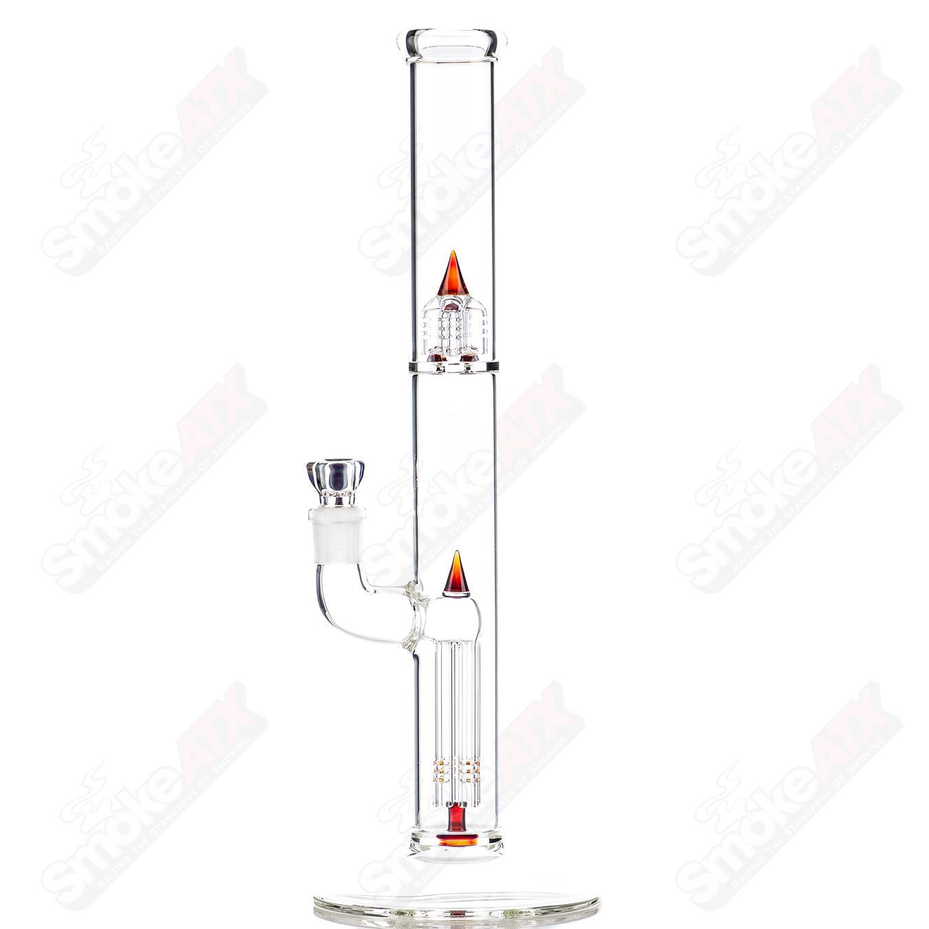 Sovereignty Glass 44x4 fixed 4 partial accent straight tube, clear glass with subtle decorative accents, showcasing intricate craftsmanship