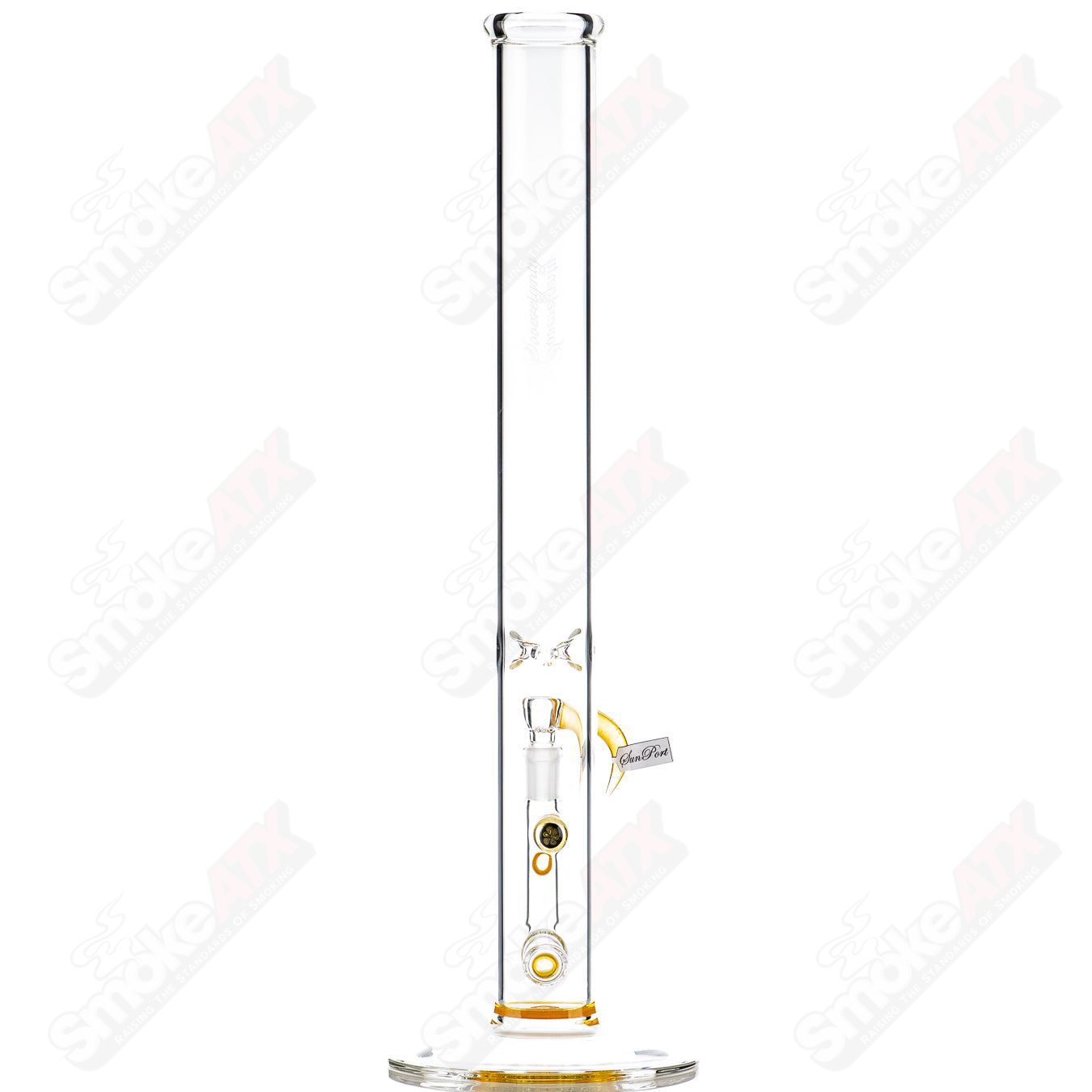 Sovereignty Glass 50x5 Jumbo Downgrid Stemline straight tube with partial accent and Millie Sovereignty design, clear glass, intricate details