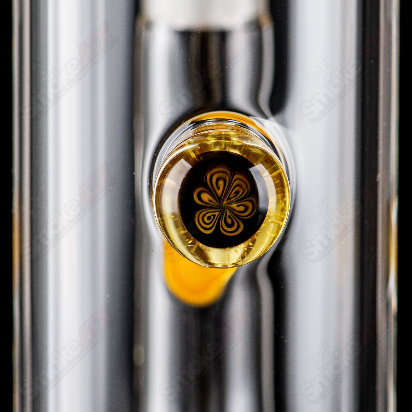 Sovereignty Glass 50x5 jumbo downgrid stemline straight tube with partial accent and millie design, clear glass with decorative patterns