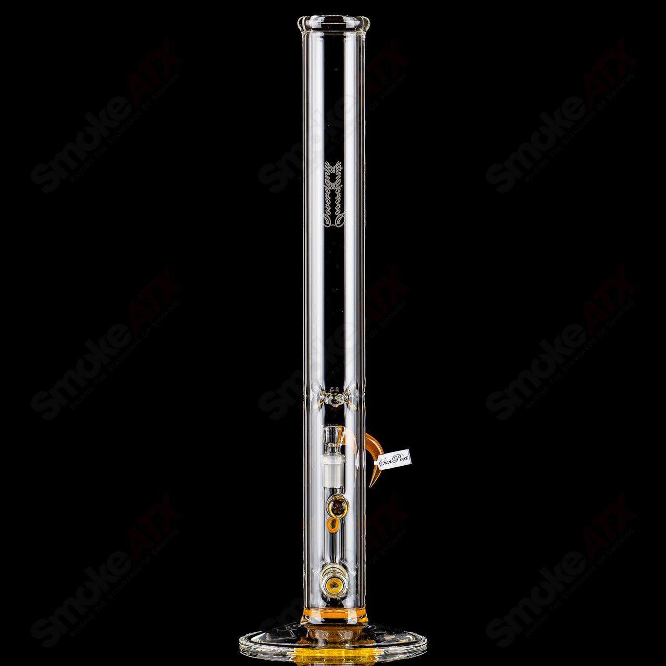 Sovereignty Glass 50x5 Jumbo Downgrid Stemline Straight Tube with partial accent and Millie design, clear glass, intricate details.