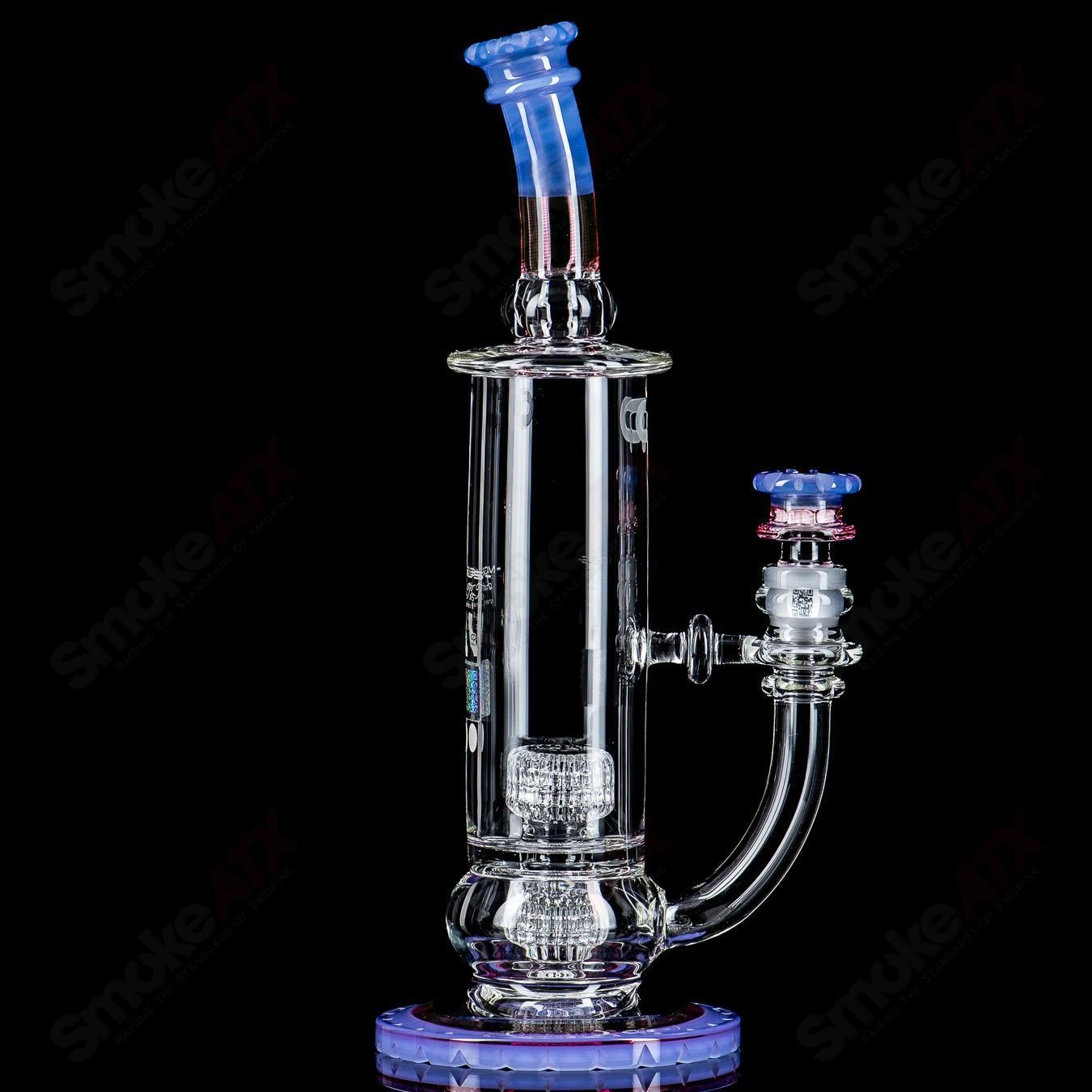 Mobius 60T V5 Hybrid Series stereo matrix glass waterpipe, clear and detailed with intricate design features.