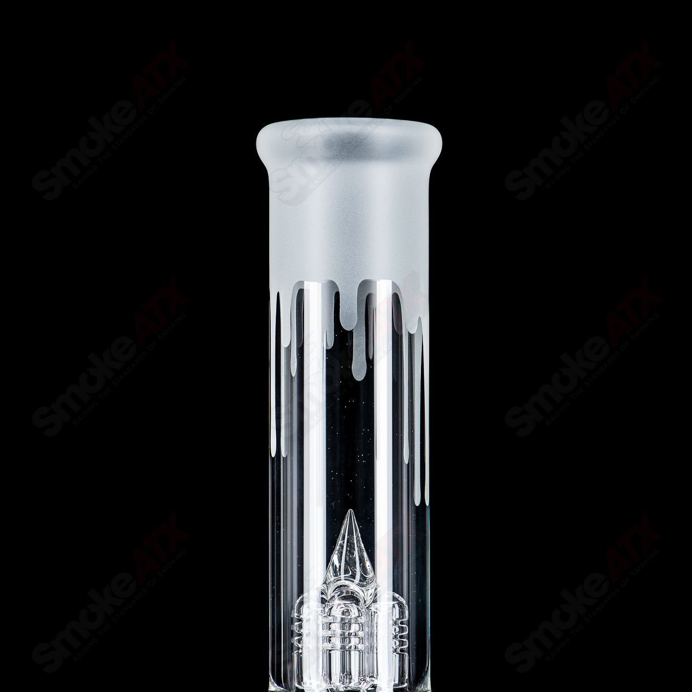 Clear glass Bishop 3-line straight tube with Halloween pattern by Sovereignty Glass, featuring festive Halloween-themed design.