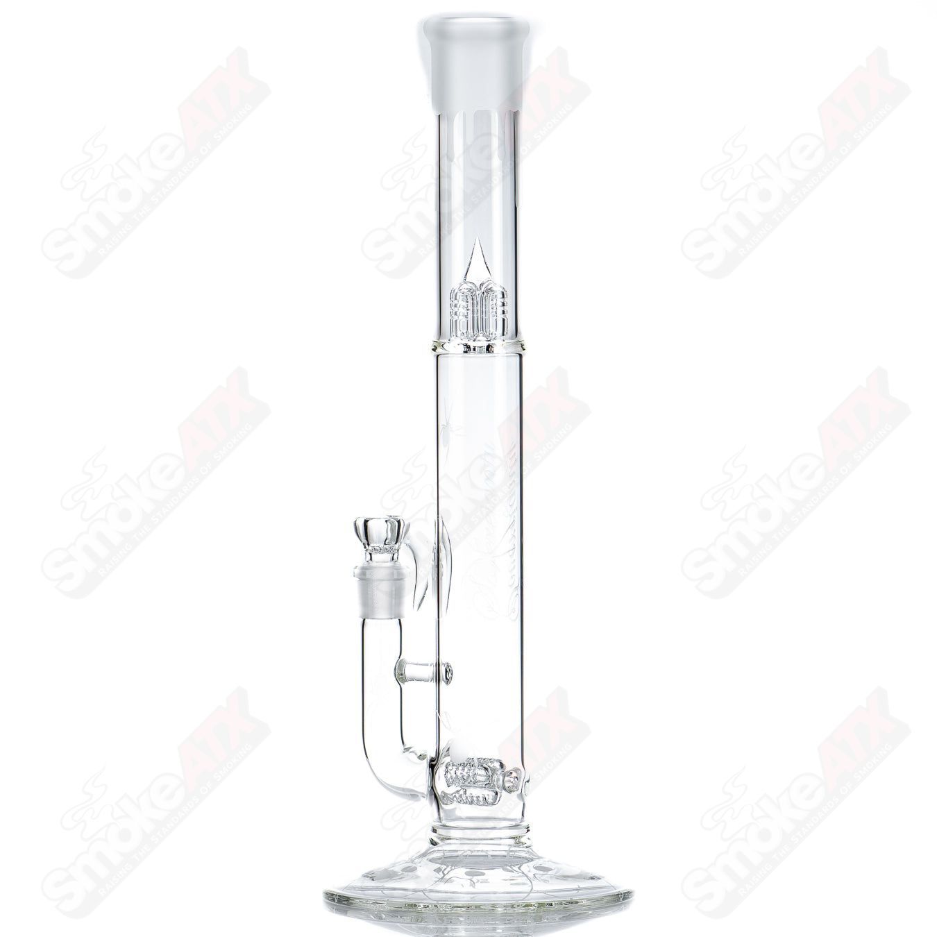 Clear Bishop 3-line straight glass tube with Halloween pattern by Sovereignty Glass, featuring festive Halloween design.