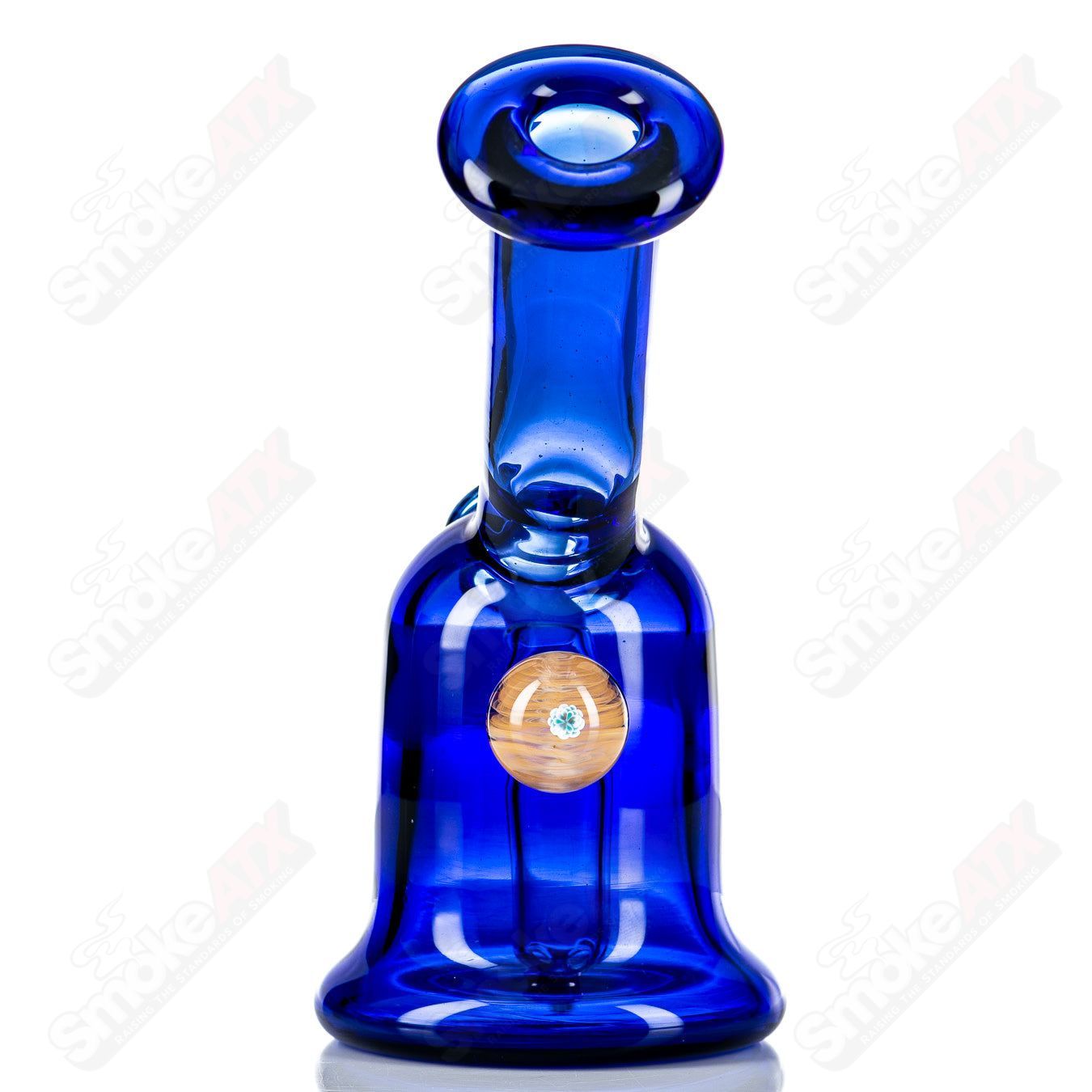 Cobalt glass Layback Rig by Nancy Glass, a sleek glass accessory with a curved design, perfect for glass enthusiasts.