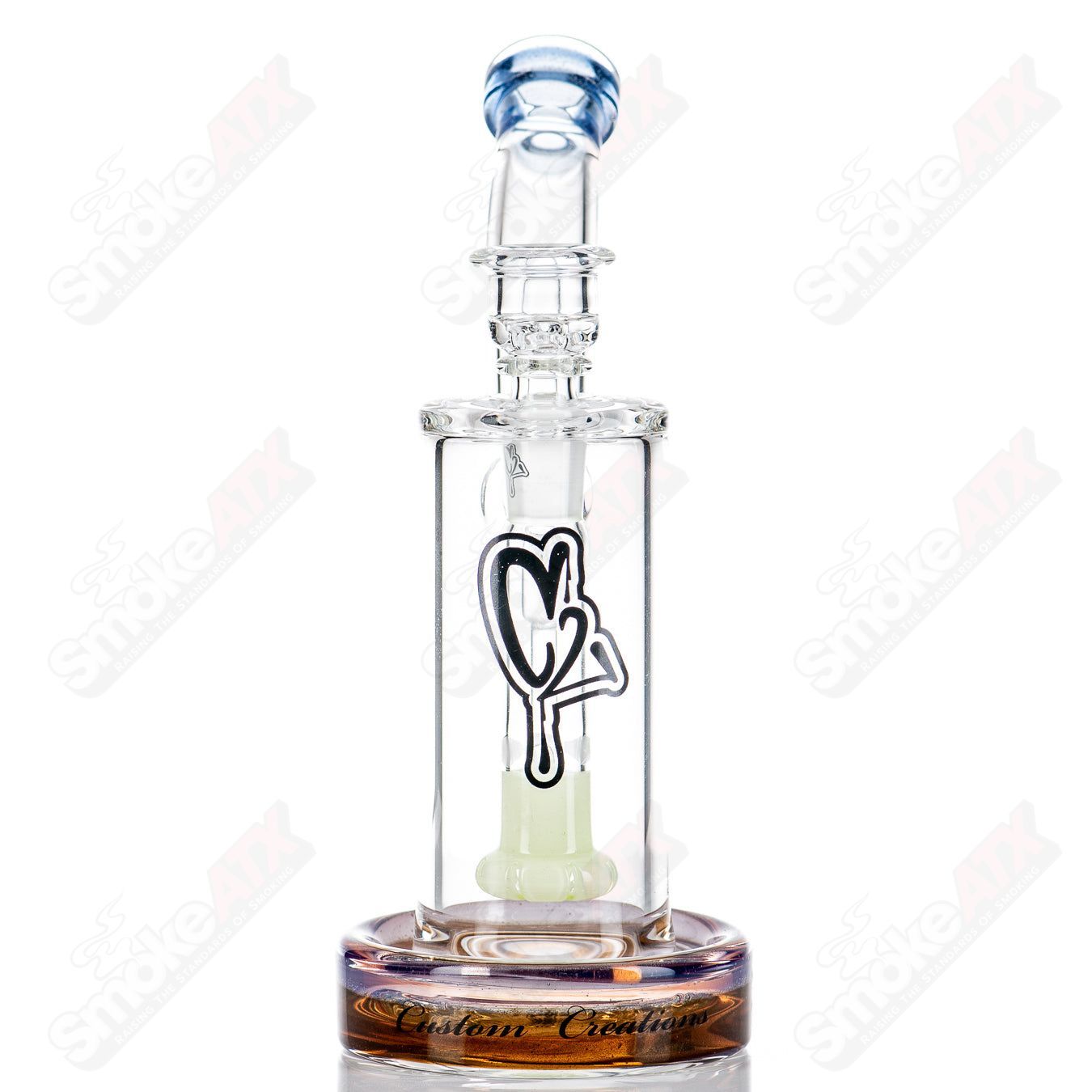 C2 Custom Creations 50mm glass showerhead bubbler with colorful design, showcasing smooth glass craftsmanship and vibrant hues.