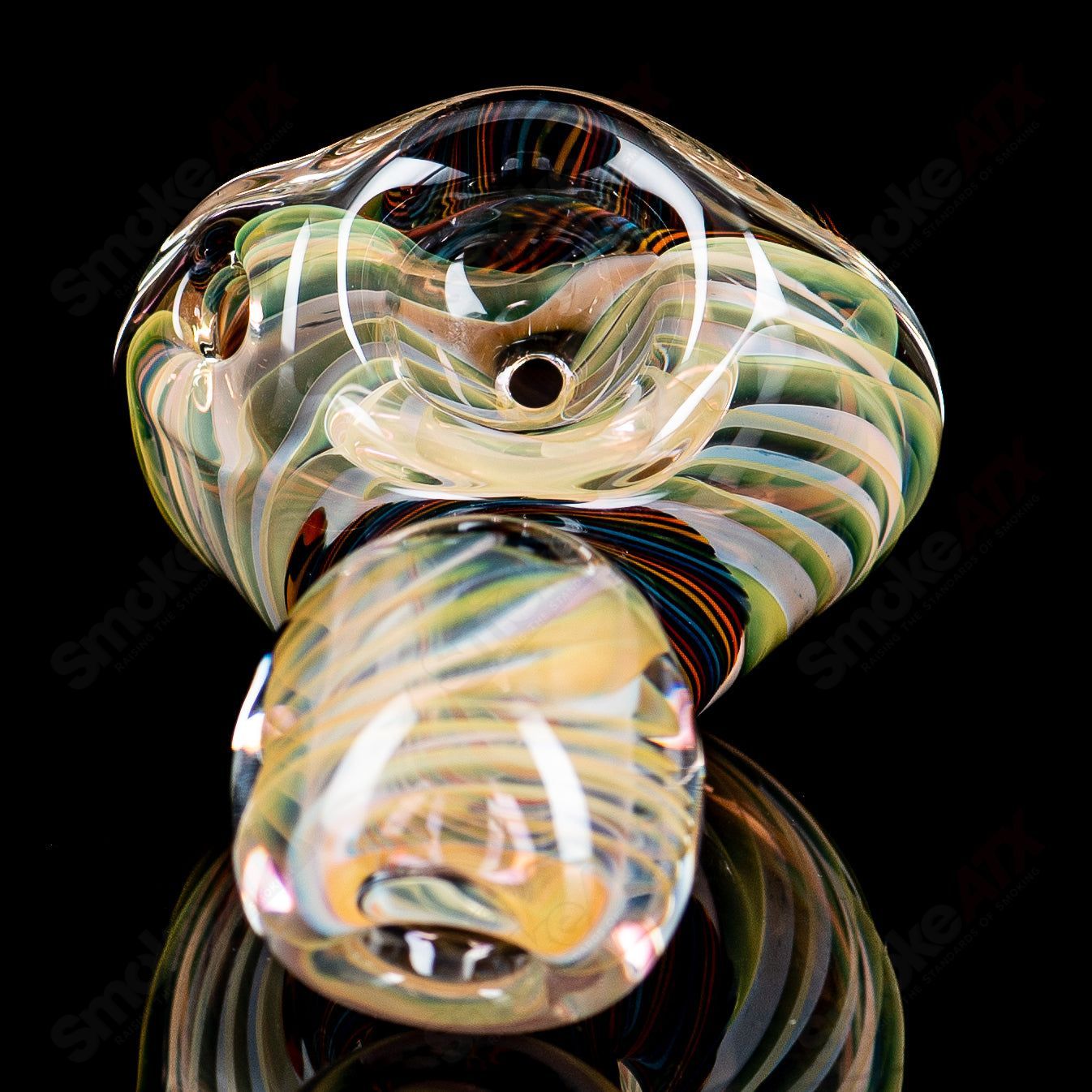Color coil Sherlock glass by Talent Glass Works featuring vibrant, swirling colors and a classic Sherlock design for smoking enjoyment.