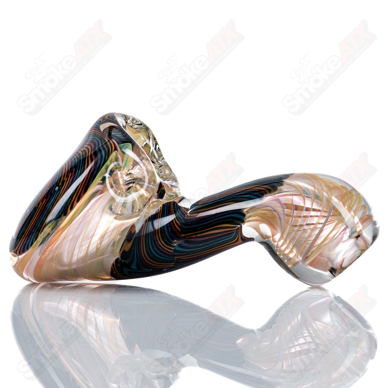 Color coil Sherlock glass by Talent Glass Works featuring vibrant, swirling glass design with a classic Sherlock shape.