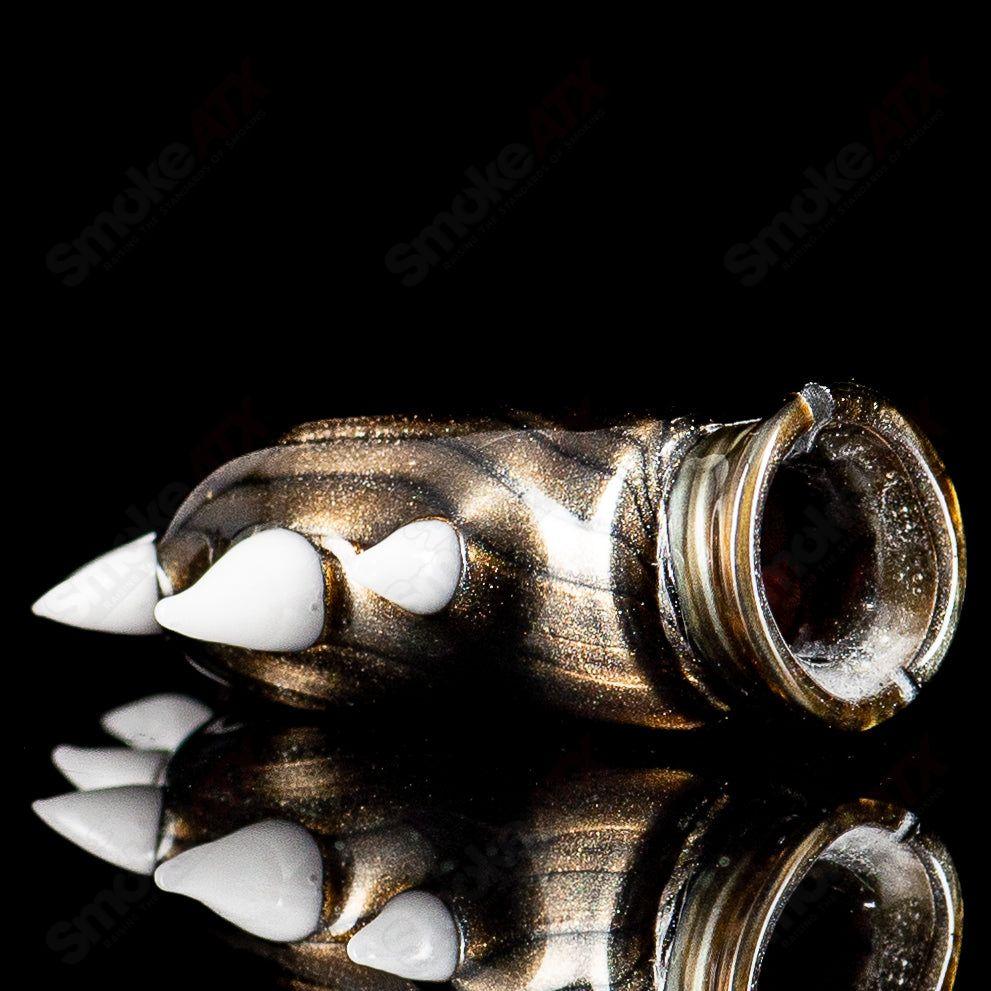 Glass Dragon Tail Pivot Mouthpiece by Tony Kazy for Puffco Tops, featuring intricate dragon tail design and clear glass construction.