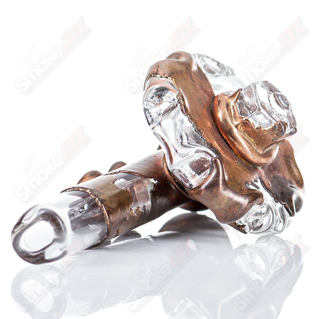 Glass electroformed gear chillum by Zack P x Snic, featuring intricate gear design, used for smoking, with a transparent glass finish.
