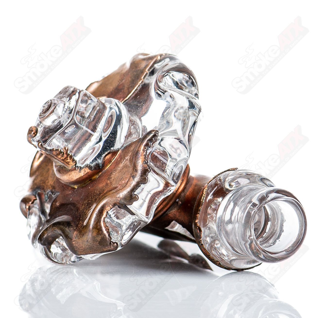 Glass electroformed gear chillum by Zack P x Snic, featuring intricate gear design and clear glass construction.
