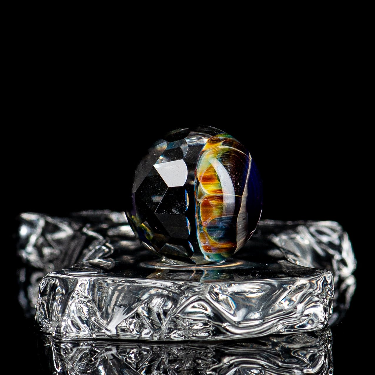 Fatal Facets faceted slurper topper with colorful glass marbles, designed for heady glass pipe collaborations.