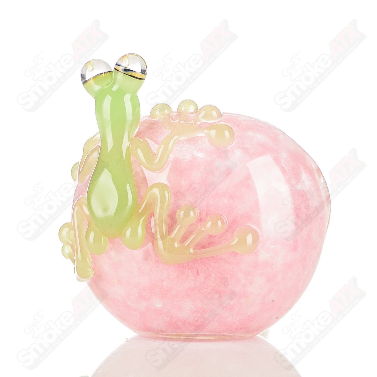Beezy Glass Frog Spoon pipe made of clear glass with a frog design, featuring a rounded bowl and smooth mouthpiece.