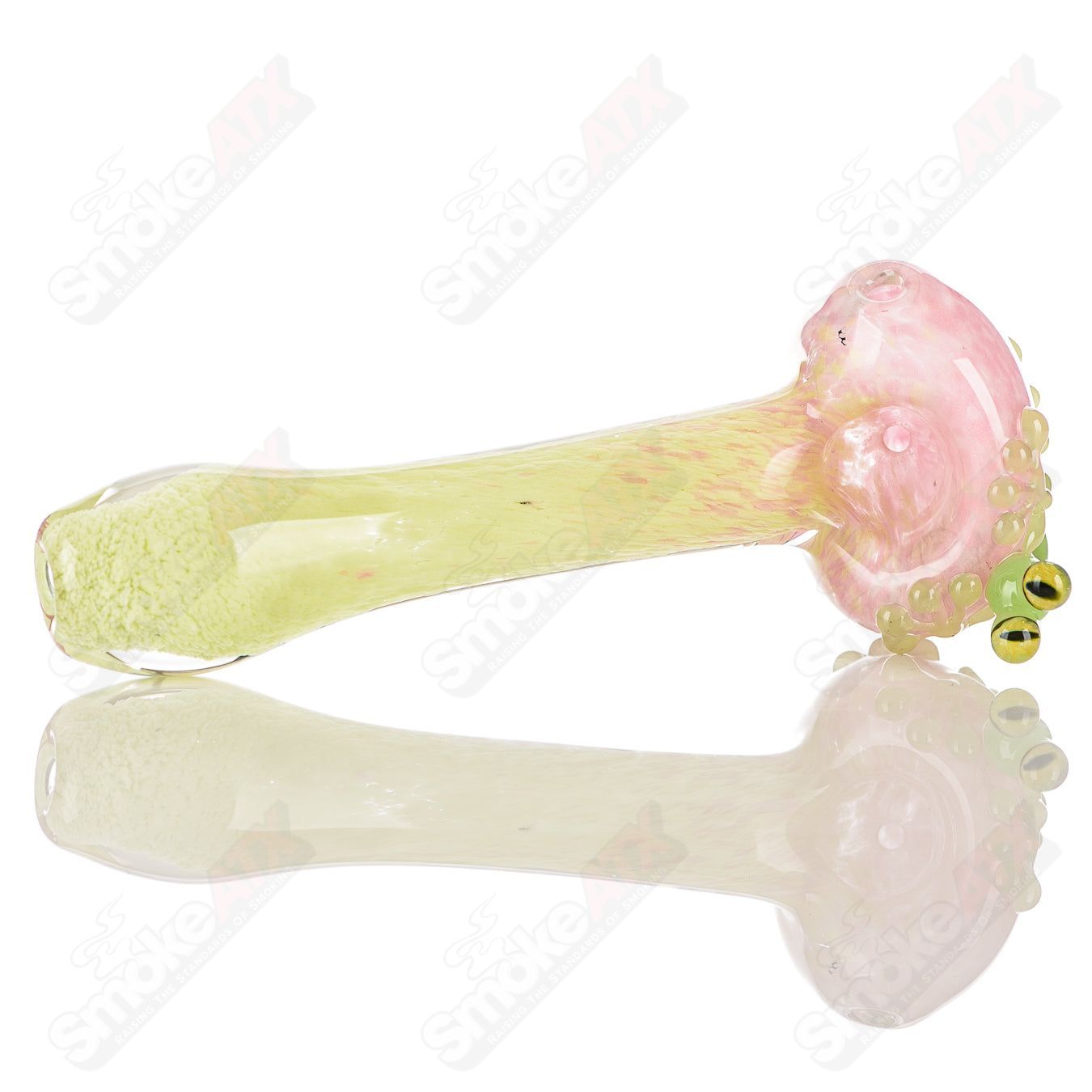 Beezy Glass Frog Spoon Pipe made of clear glass with a detailed frog design, perfect for smooth smoking experience.