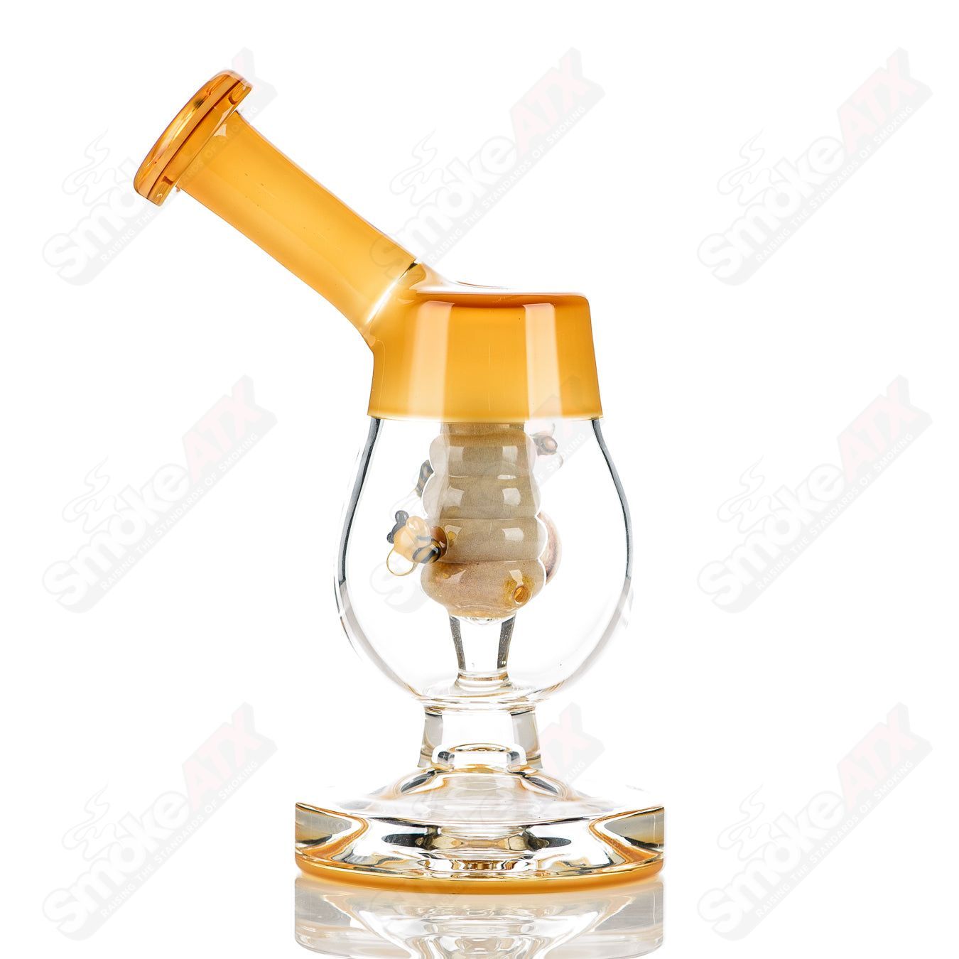 Joe P Glass Honeycomb Jammer Heady Glass Bubbler with intricate honeycomb design and clear glass body.