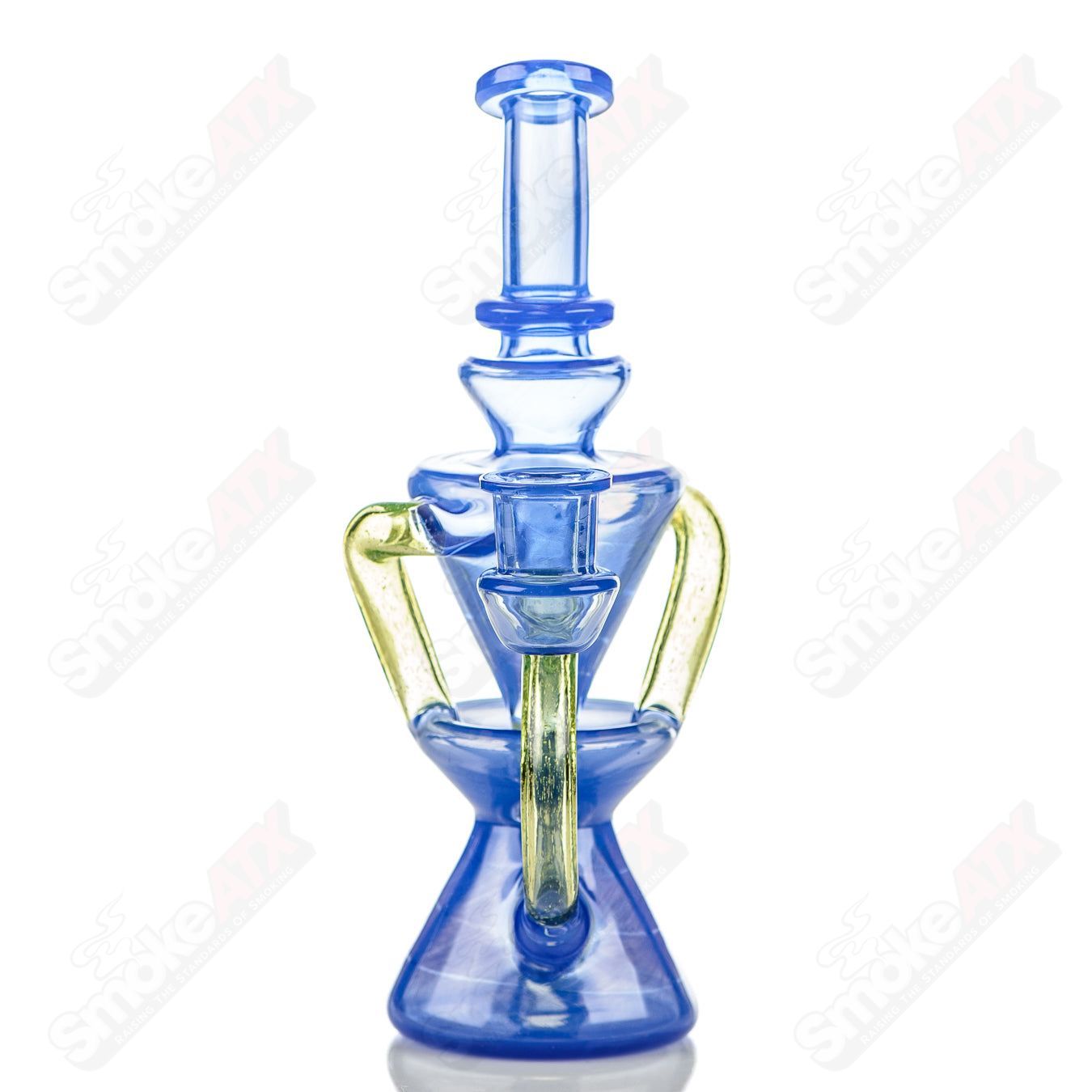 Mini Two & Through CFL Recycler by Captn Chronic, heady glass recycler with vibrant colors and intricate glasswork design.
