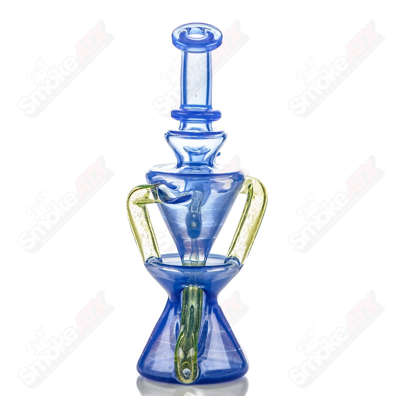 Mini Two & Through CFL Recycler by Captn Chronic, heady glass recycler with intricate glasswork and vibrant colors.