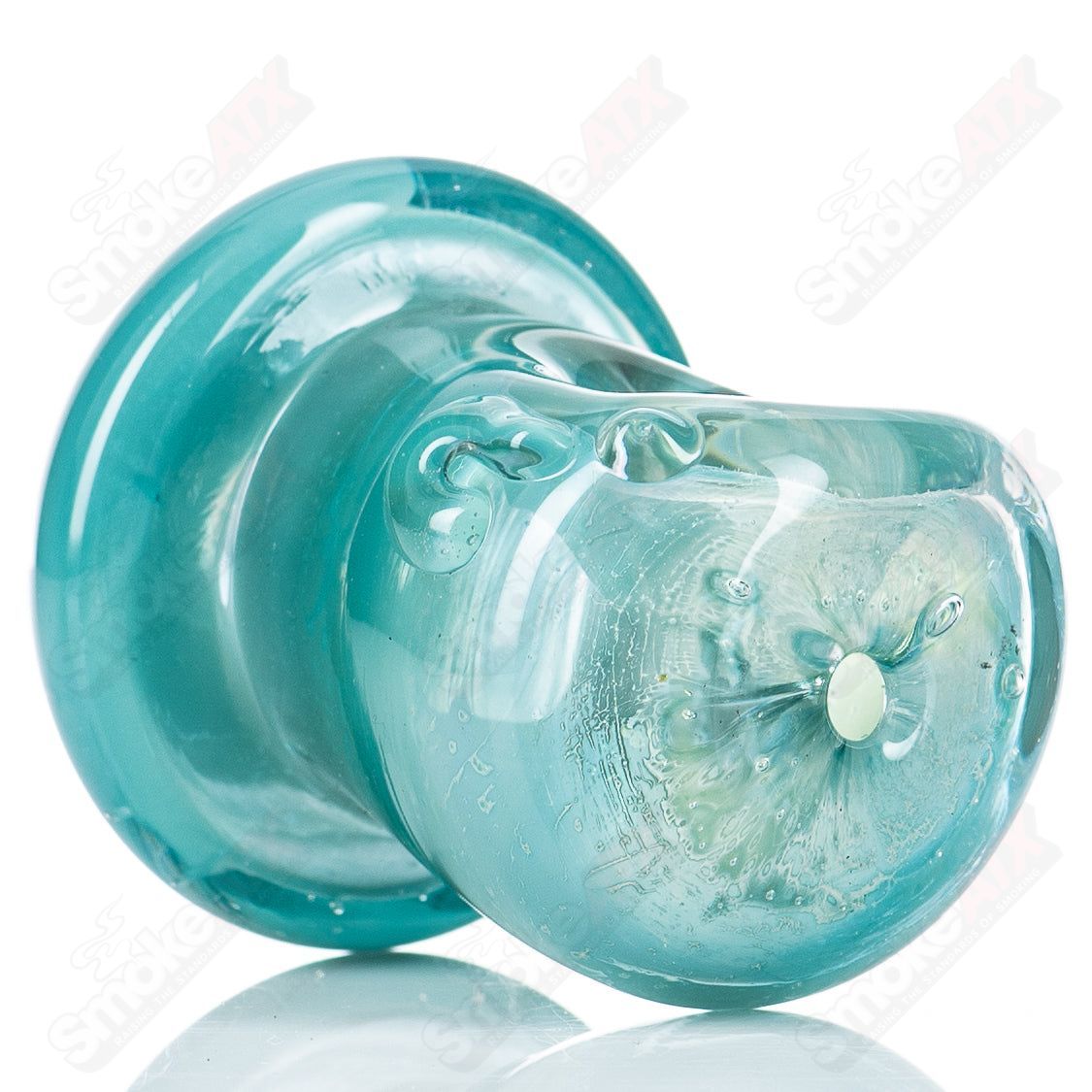 Glass mushroom spoon pipe by Nobody featuring a clear glass design with a mushroom-shaped bowl for smoking.
