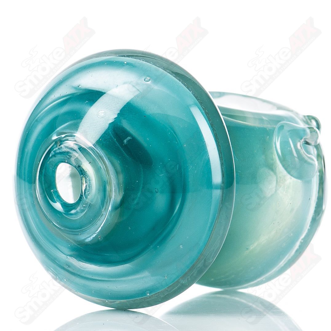 Glass by Nobody mushroom spoon pipe, clear glass with mushroom design, compact and durable smoking pipe.