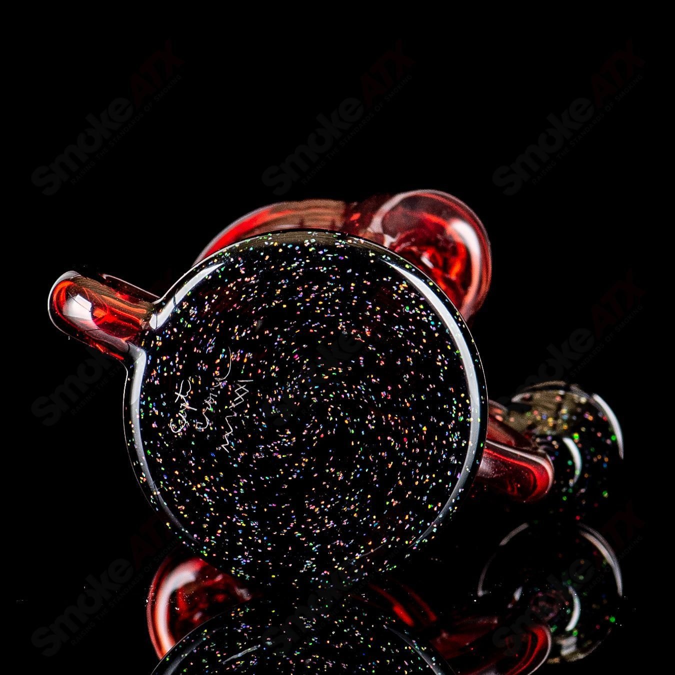 Captn Chronic Heady Glass Pomegranate and Black Crushed Opal Mini Recycler Concentrate Rig, featuring vibrant colors and intricate design.
