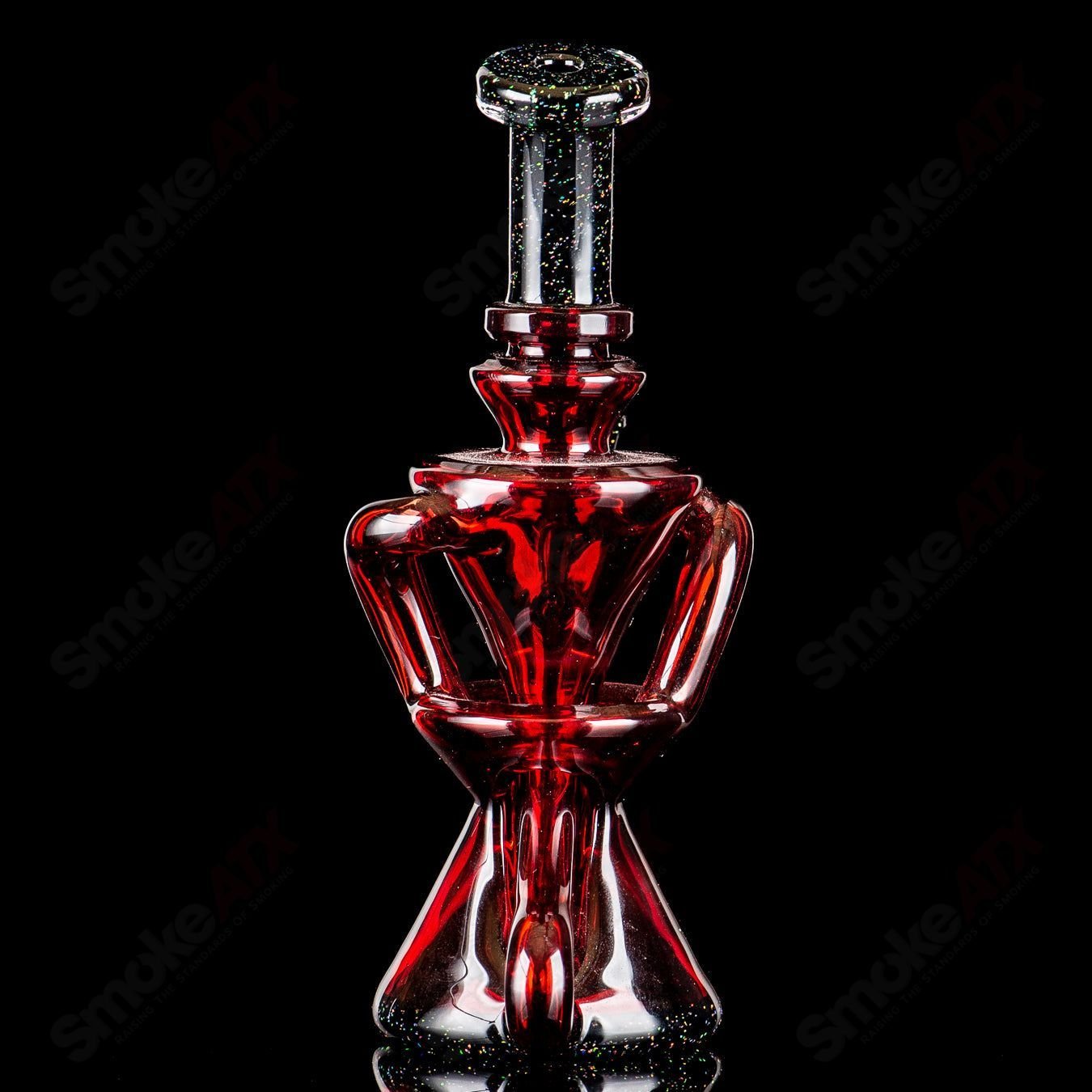 Captn Chronic Heady Glass mini recycler rig with pomegranate and black crushed opal accents for concentrate use