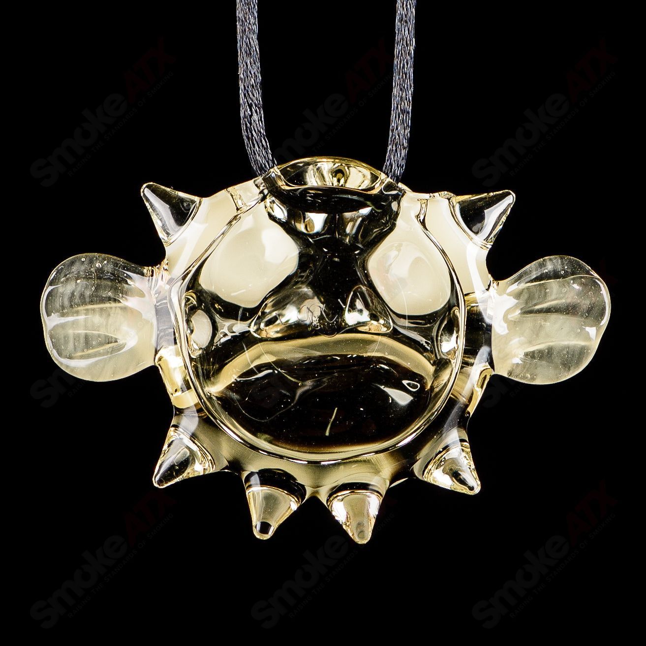 Chadd Lacy Glass Puffer Pendant, a colorful heady glass pendant with intricate lacy design and vibrant glasswork.