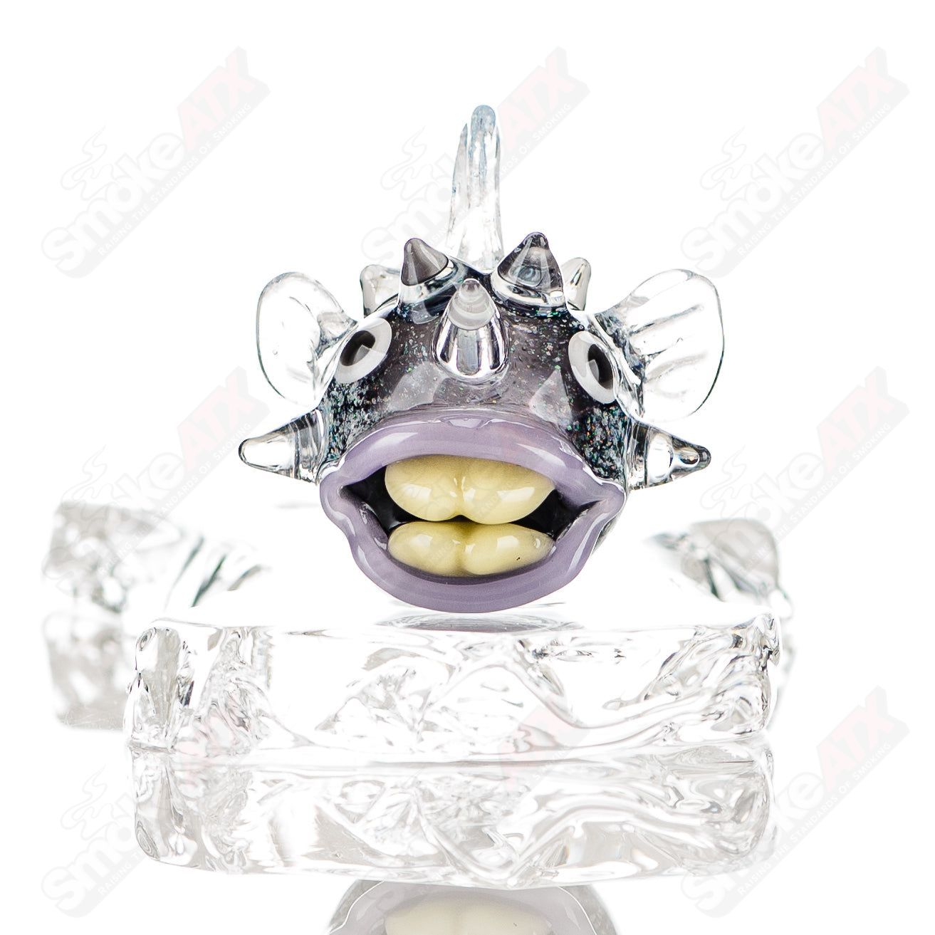 Chadd Lacy Glass puffer slurper marble pendant, handcrafted heady glass jewelry with colorful marble design.