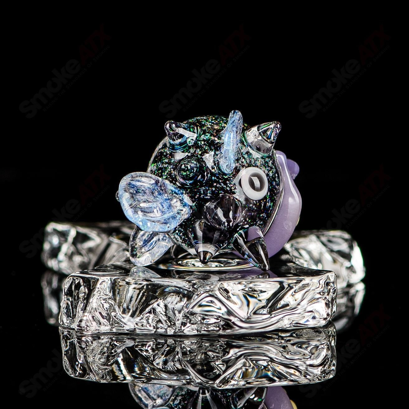Chadd Lacy Glass Puffer Slurper Marble Pendant, colorful heady glass art with intricate marble design and pendant shape.