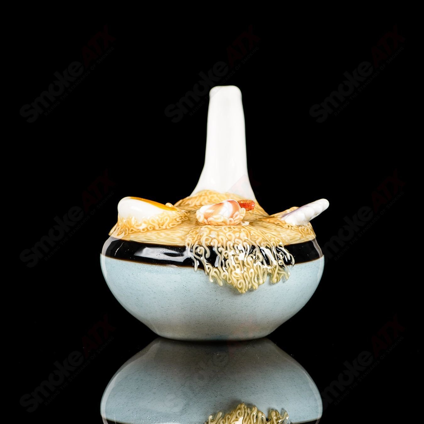 Dojo Glass Ramen Rig, a colorful heady glass concentrate rig with intricate design and a unique ramen-inspired shape.