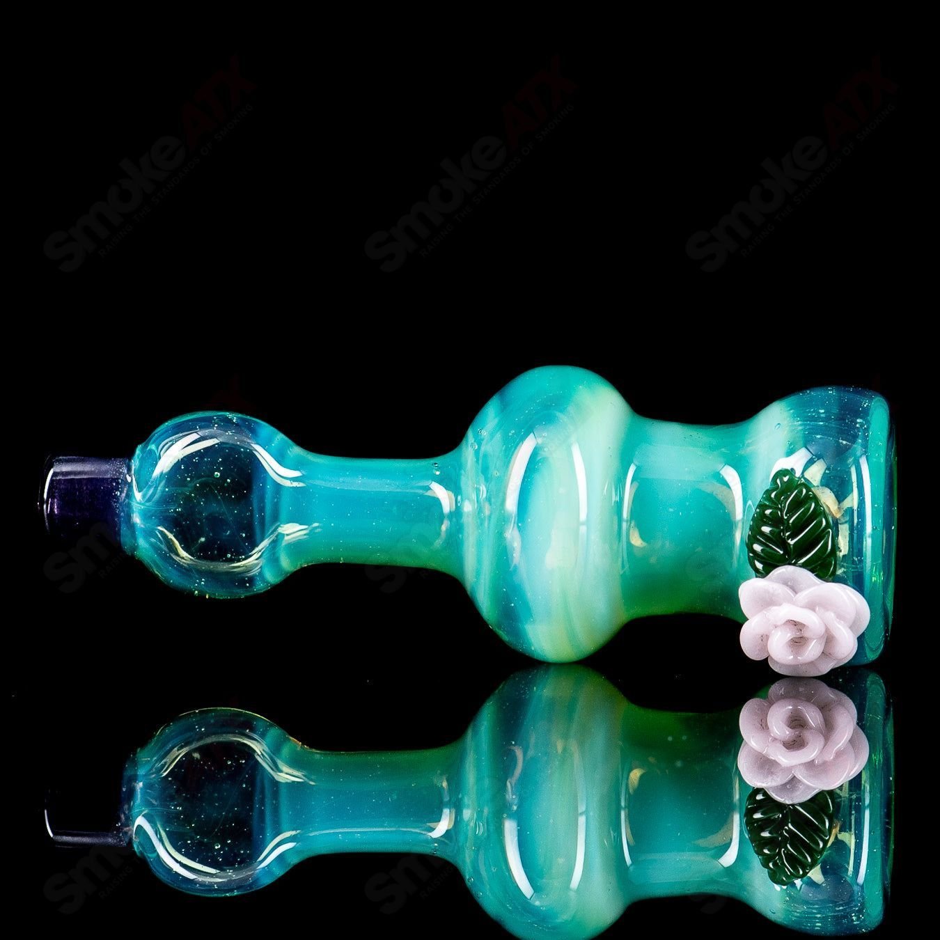 Glass Rose Chillum by Chillery Bogart featuring a pink rose design, compact chillum pipe for aromatic use.