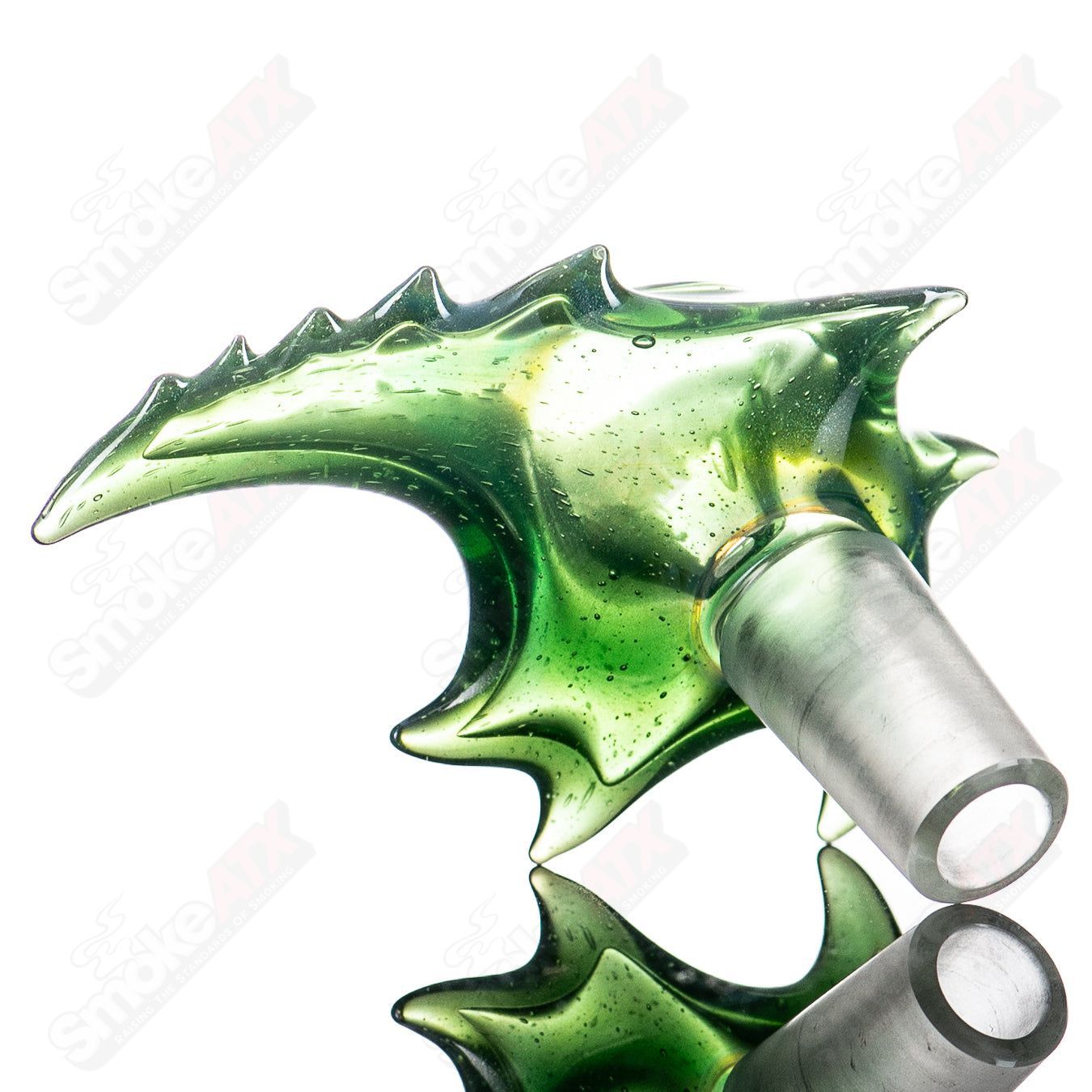 Clear glass slide bowl by Grime Glass, showcasing a smooth, transparent design ideal for smoking accessories.