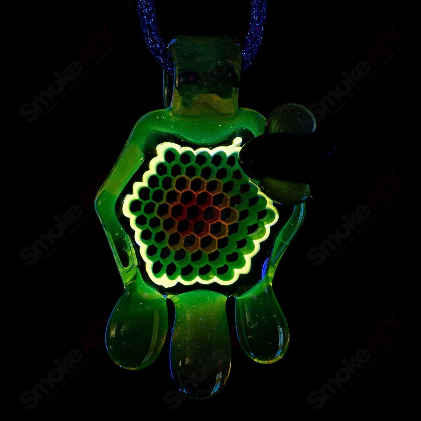 Small color honeycomb drip pendant by Joe P Glass, vibrant heady glass pendant with intricate honeycomb design and colorful dripping details.