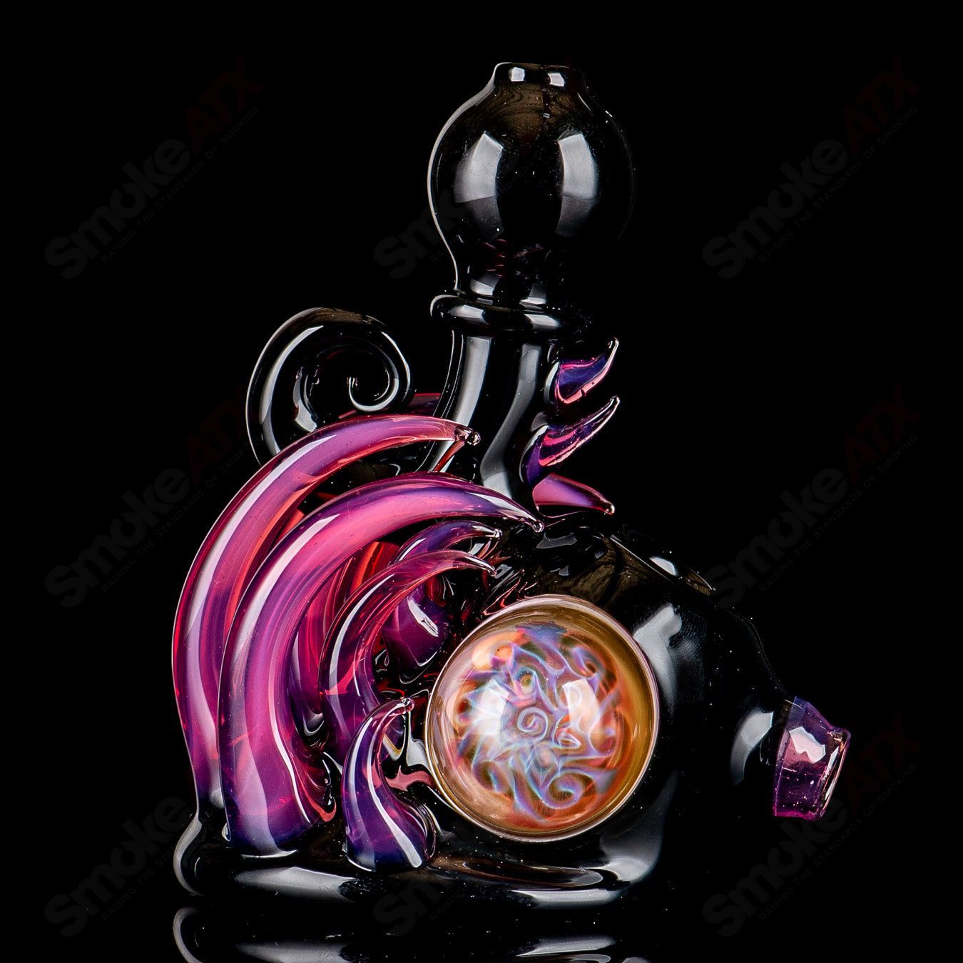 Freeek Glass squat lock flower pipe, a colorful heady glass hand pipe with intricate flower designs and a squat lock shape.