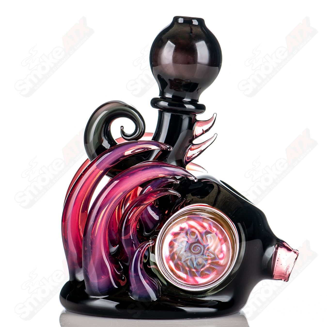 Freeek Glass squat lock flower pipe, a colorful hand pipe with floral design, made from durable heady glass.