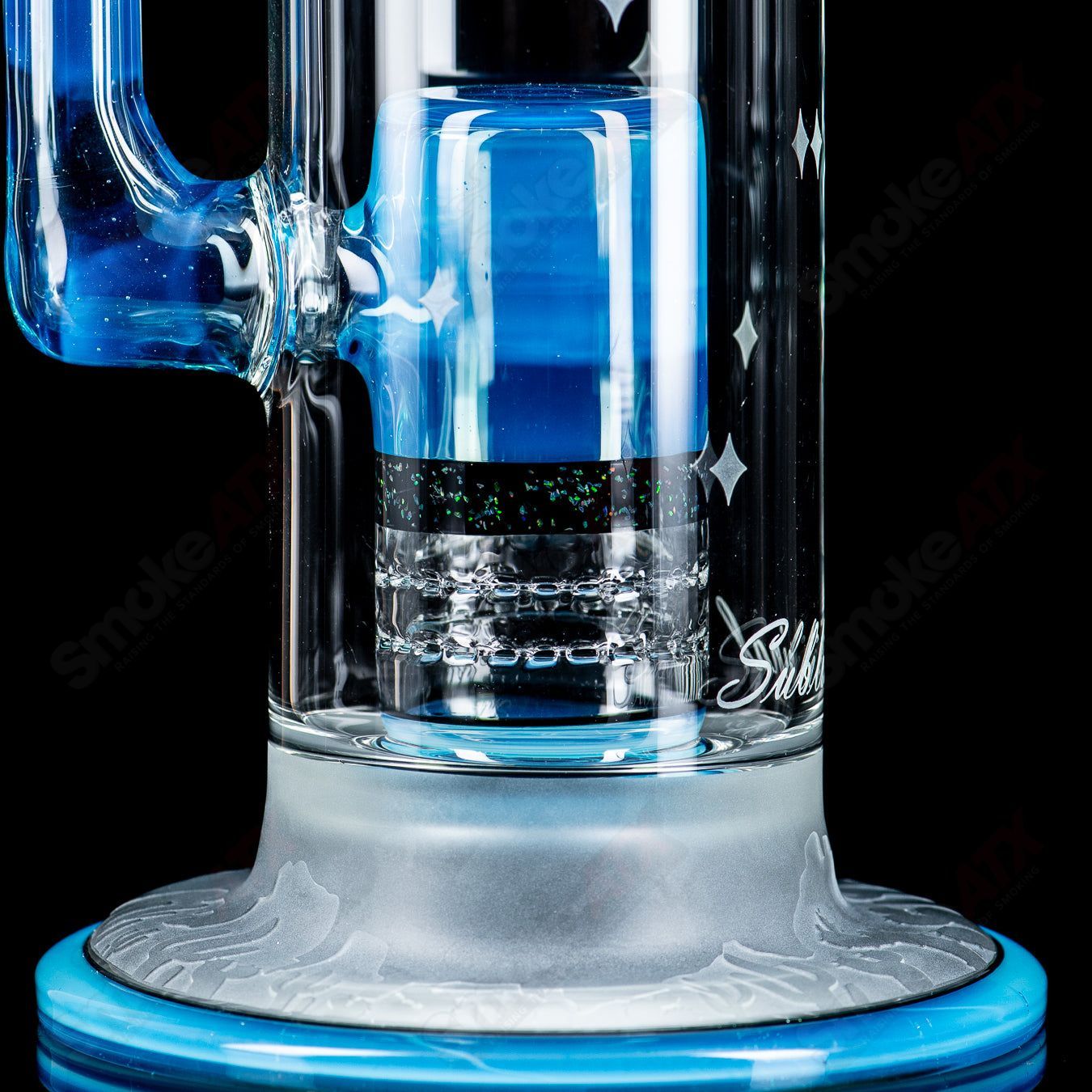 1 Straight Tube w/ Gridded Percs by Subliminal Glass - Smoke ATX
