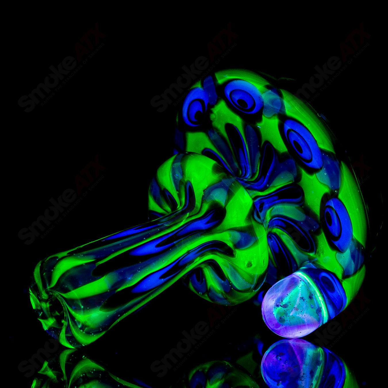Colorful UV full pattern Puffco dry top by Geoff Made Glass, featuring intricate heady glass design for Puffco devices.