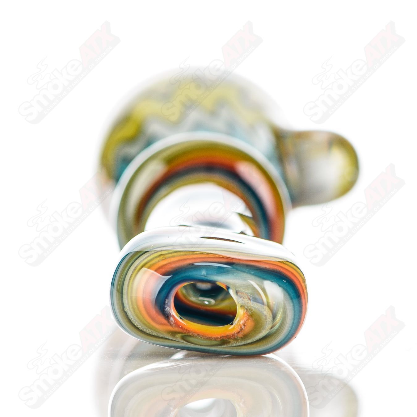 Katy Wright Glass Wig Wag Chillum, colorful heady glass pipe with intricate design, compact and handheld for smoking use