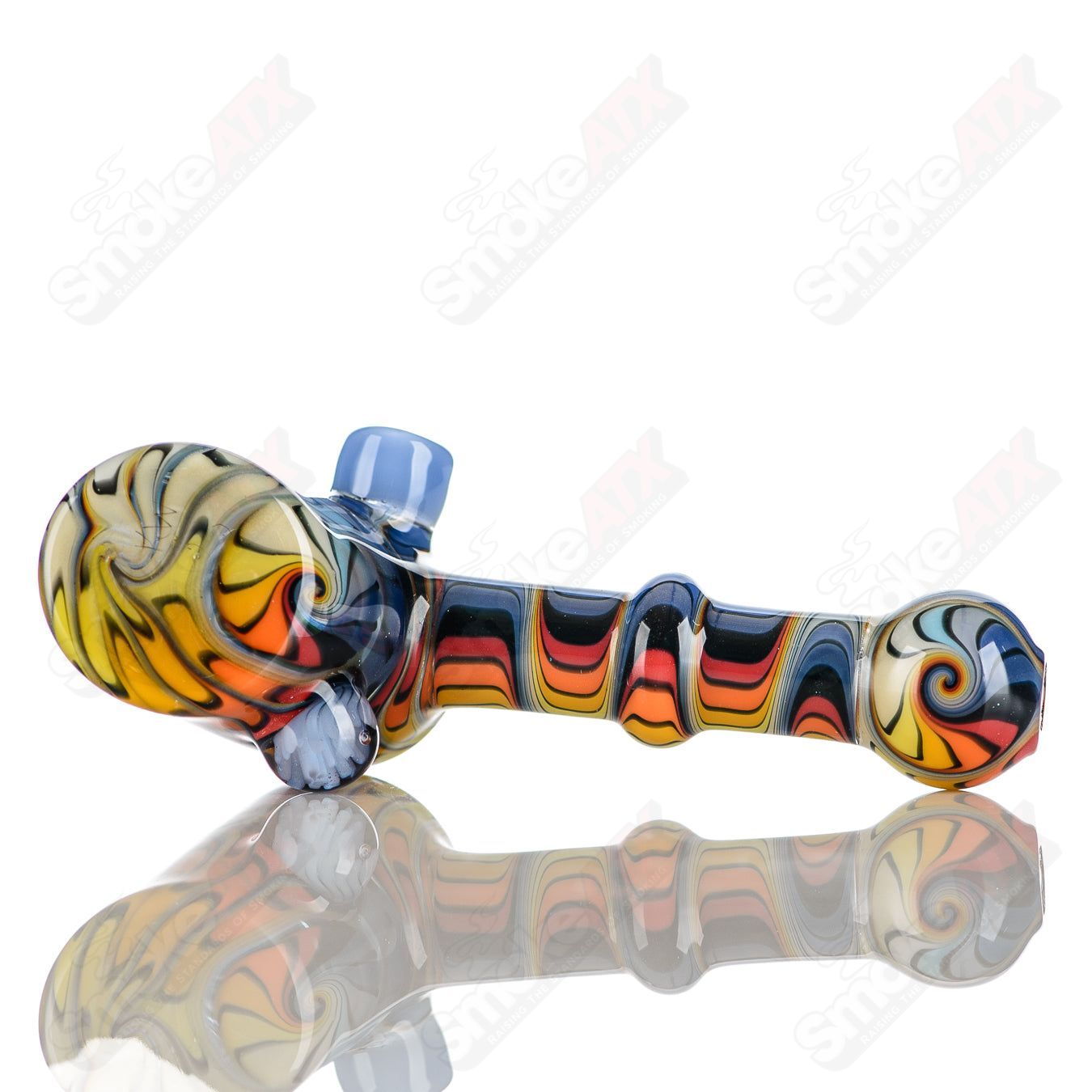 Katy Wright Glass Wig Wag Hammer Dry Pipe, colorful heady glass hand pipe with intricate design and vibrant glasswork.