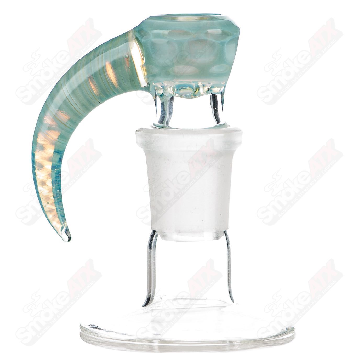 Colorful 18mm Texas Tubes 4-hole slide bowl by Heady Glass with worked design and vibrant accents.