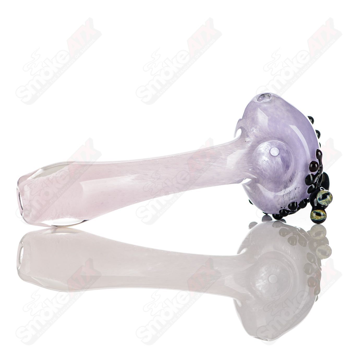 Beezy Glass #10 Frog Spoon glass pipe with a colorful frog design, featuring a smooth bowl and curved mouthpiece.