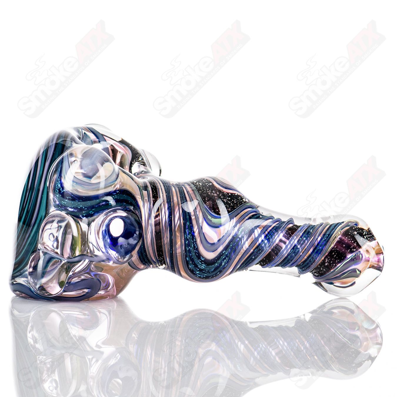Molten Imagination #10 ISO Dichroic UV Spoon, colorful glass tool with iridescent finish for artistic glasswork.