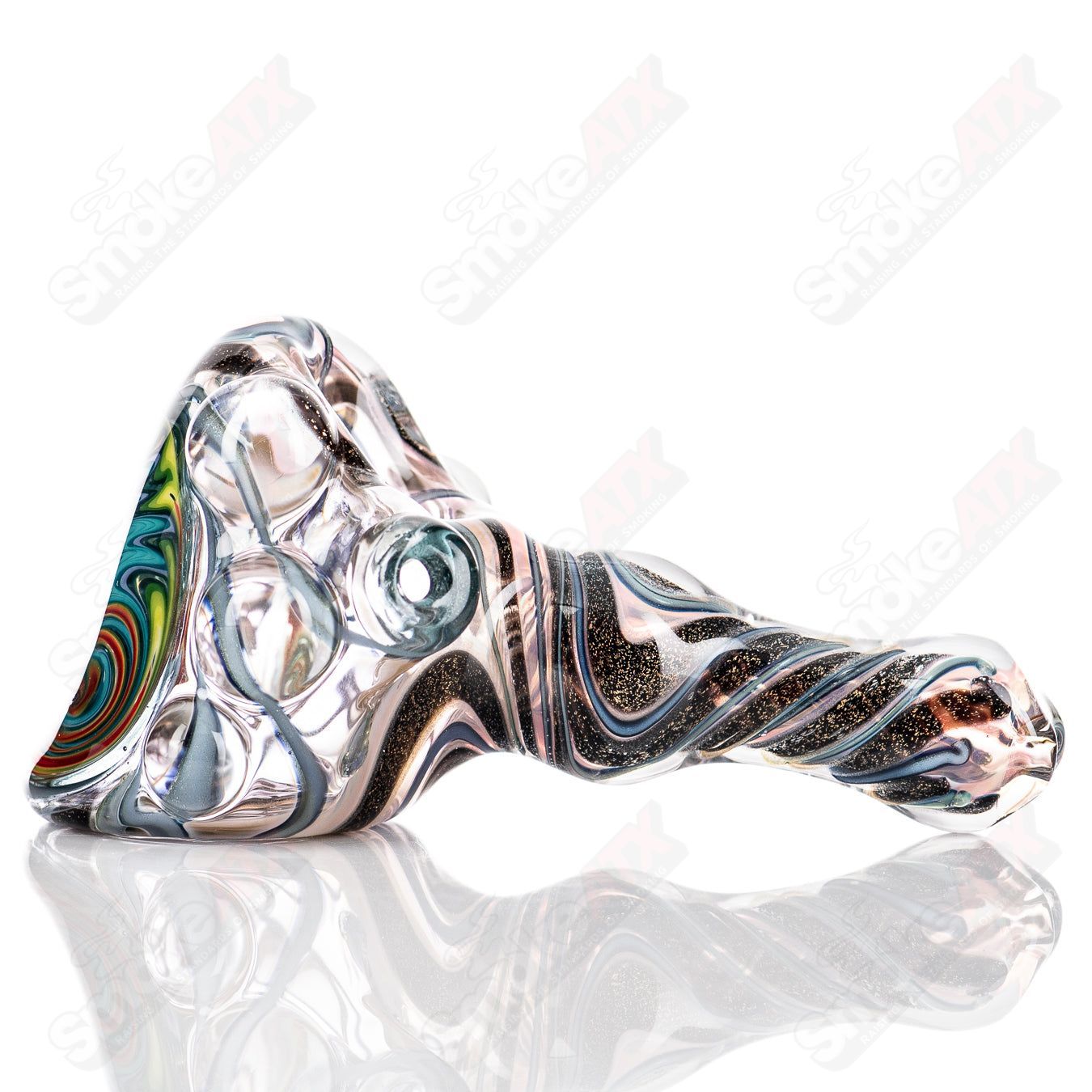 Molten Imagination #10 ISO Dichroic UV Spoon, unclassified, showcasing a colorful, reflective dichroic glass spoon for UV art projects.