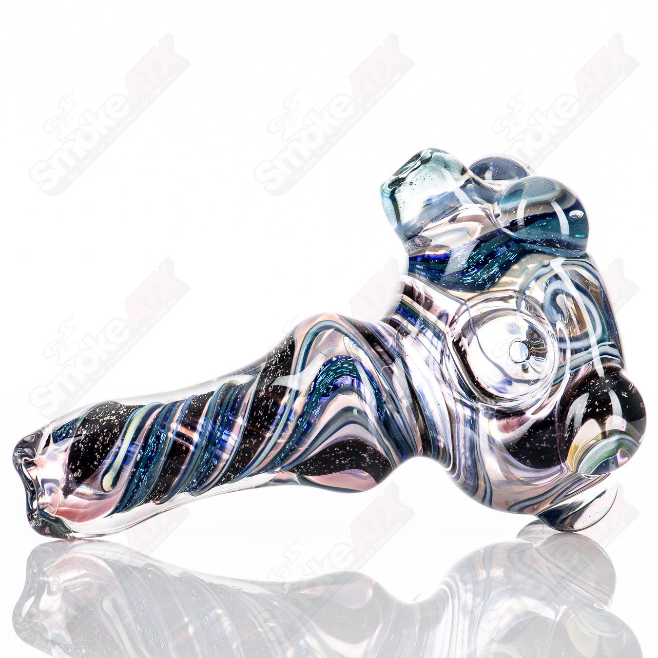 Molten Imagination #10 ISO Dichroic UV Spoon, unclassified glass tool with colorful iridescent finish for artistic use.