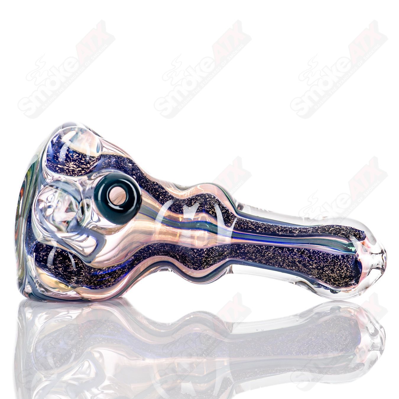 Molten Imagination #10 ISO Dichroic UV Spoon showing a colorful, reflective glass tool with iridescent finish for UV glasswork.