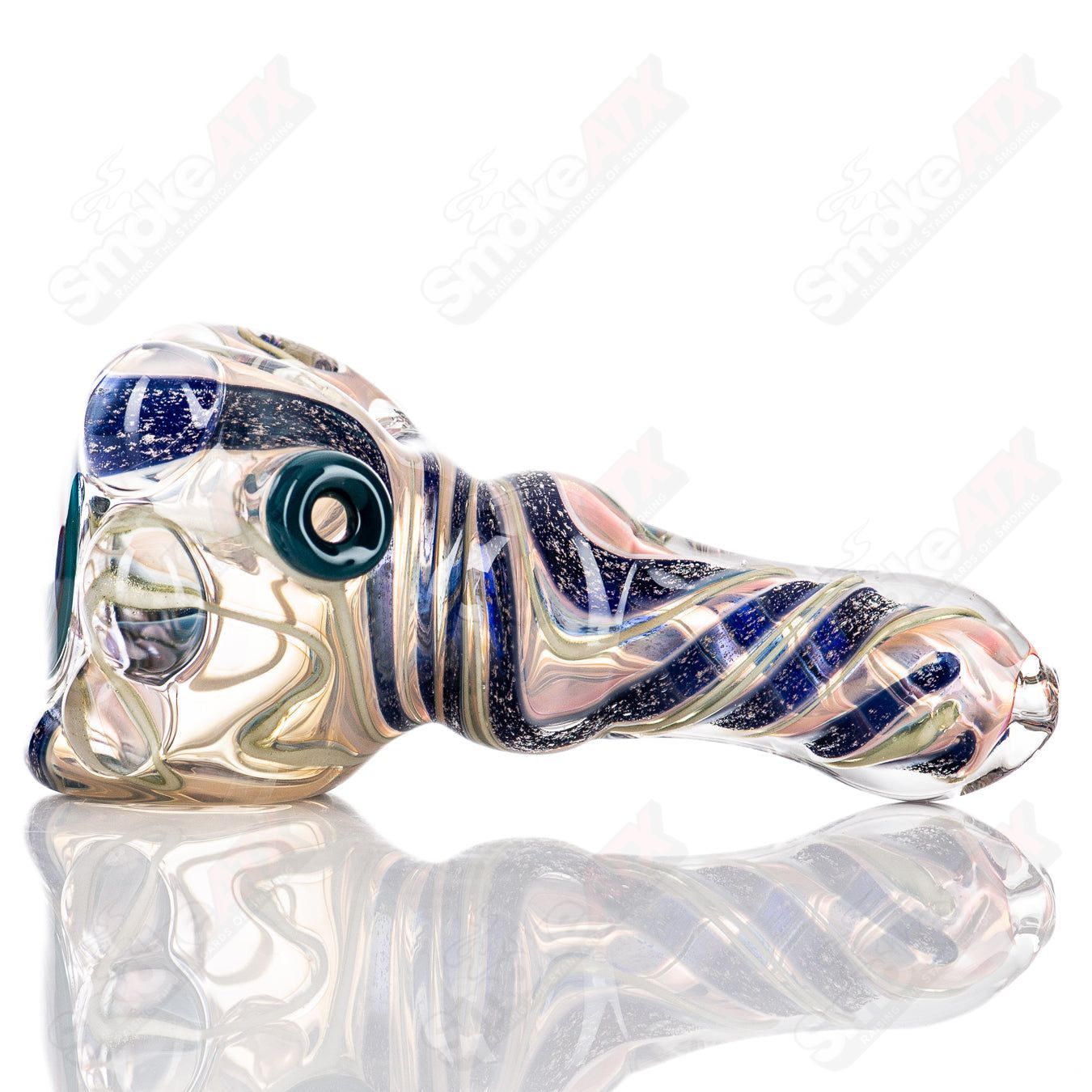 Molten Imagination #10 ISO Dichroic UV Spoon with colorful iridescent surface for artistic glasswork and UV light effects.