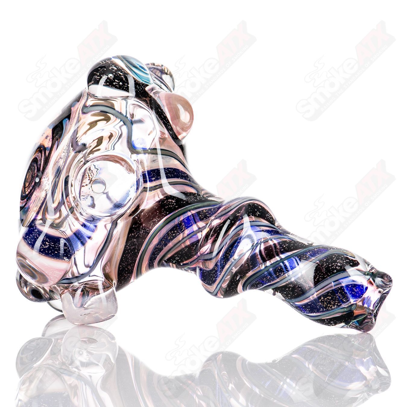 Molten Imagination #10 ISO Dichroic UV Spoon, unclassified, showing a colorful, reflective glass tool with iridescent hues.