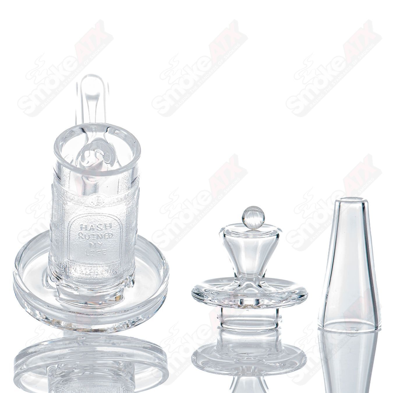 Glass banger from Quave Club Bangers featuring the 10/90 Hash Ruined My Life Charmer design, crafted for dabbing concentrates.