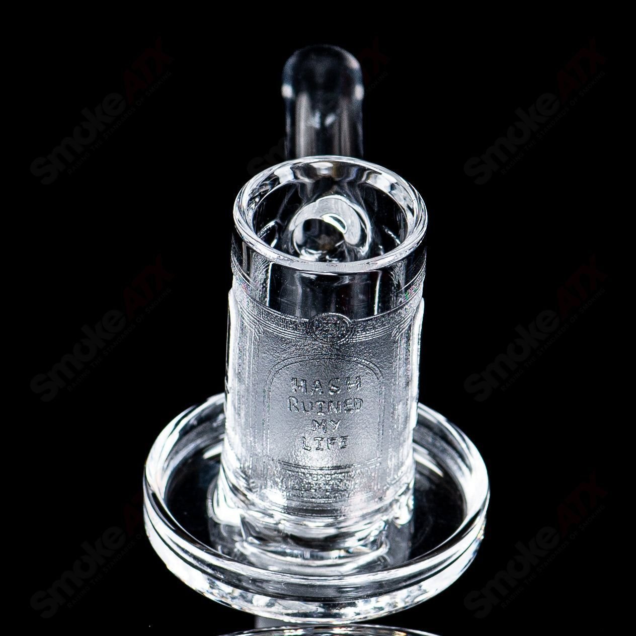 Glass banger from Quave Club Bangers featuring the 10/90 Hash Ruined My Life Charmer design, with a clear, durable construction.