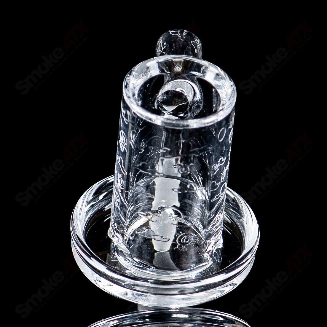 Heady glass quartz banger from Quave Club Bangers featuring the 10/90 Quave Charmer & Calm Burd collaboration, clear and durable design.