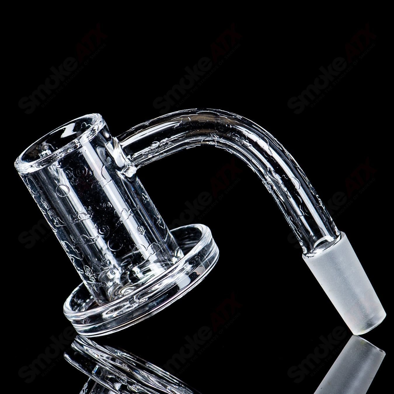 Heady glass quartz banger from Quave Club Bangers featuring the 10/90 Quave Charmer & Calm Burd Collab design.